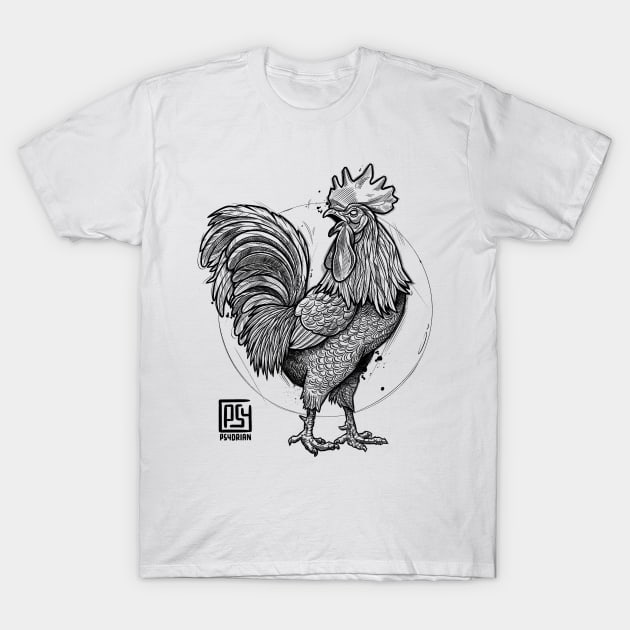 Rooster Sketch T-Shirt by Psydrian